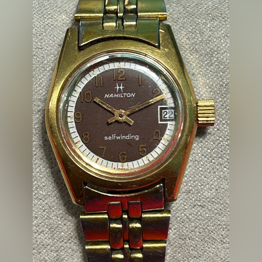 Vintage Hamilton 704003-4 Brown Date Ladies Automatic‎ Wristwatch Swiss